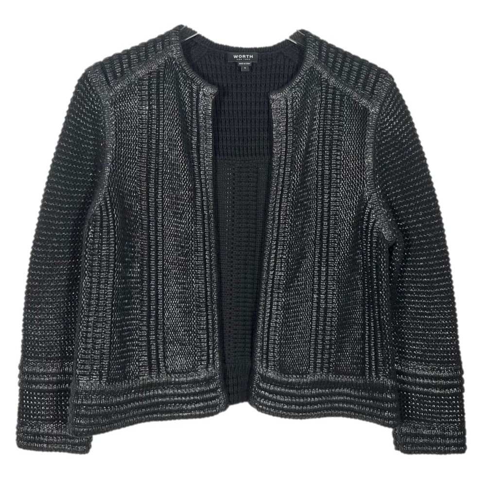 Worth New York Metallic Coated Knit Sweater Cardigan Jacket Size Small